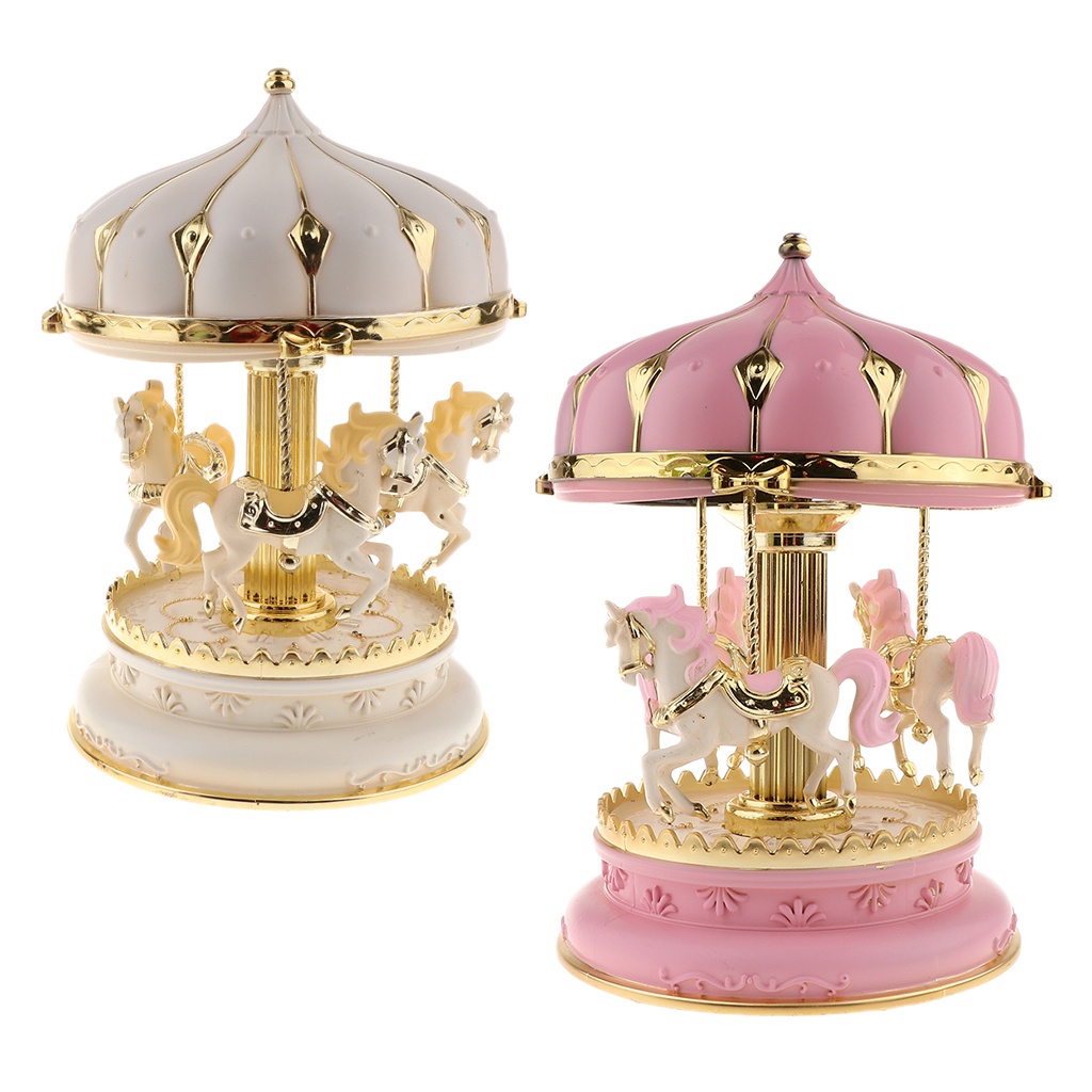 Carousel Music Box 7 Color Change LED Light Luminous Rotating 3Horse