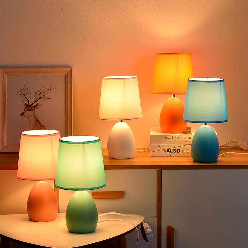 Modern Ceramic Table Light Led Macaron Colour with Fabric Lamp Shade