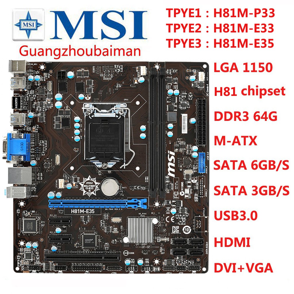 MSI H81ME33 4th Gen Intel Pentium Celeron Motherboard
