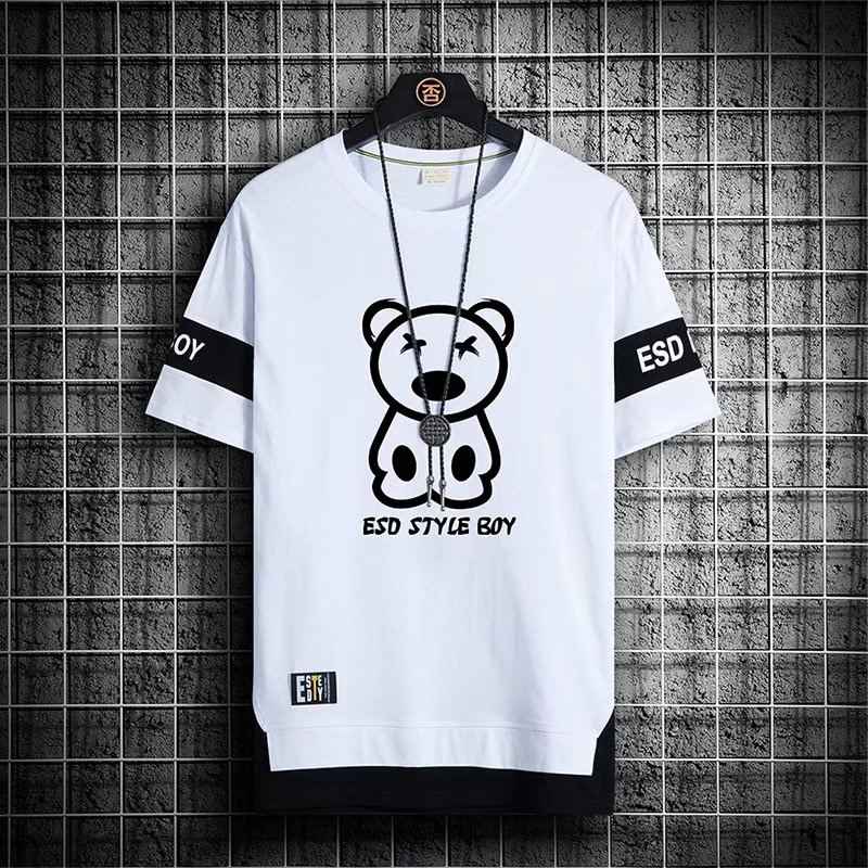 M-XXXL New Short Sleeve T-Shirt For Men Hip Hop Style Streetwear Fashion Loose Tops Round Neck Male Graphic Tees Casual Trend Oversize Shirt Color Black White Clothing