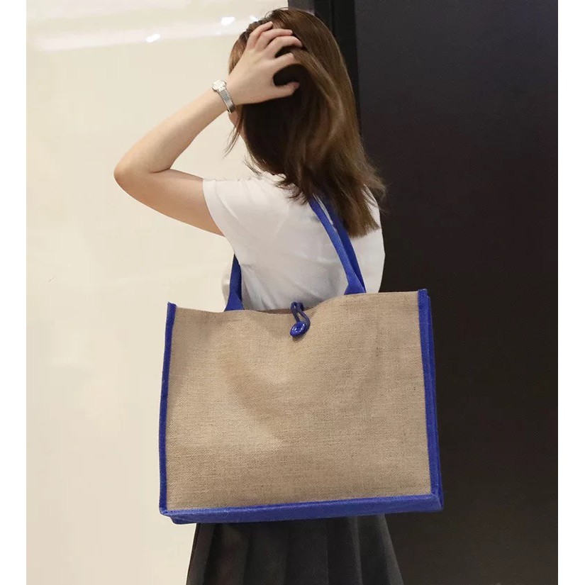 Colorful Abaca Tote Bag Plain Linen Jute Burlap Sling Shoulder Bag