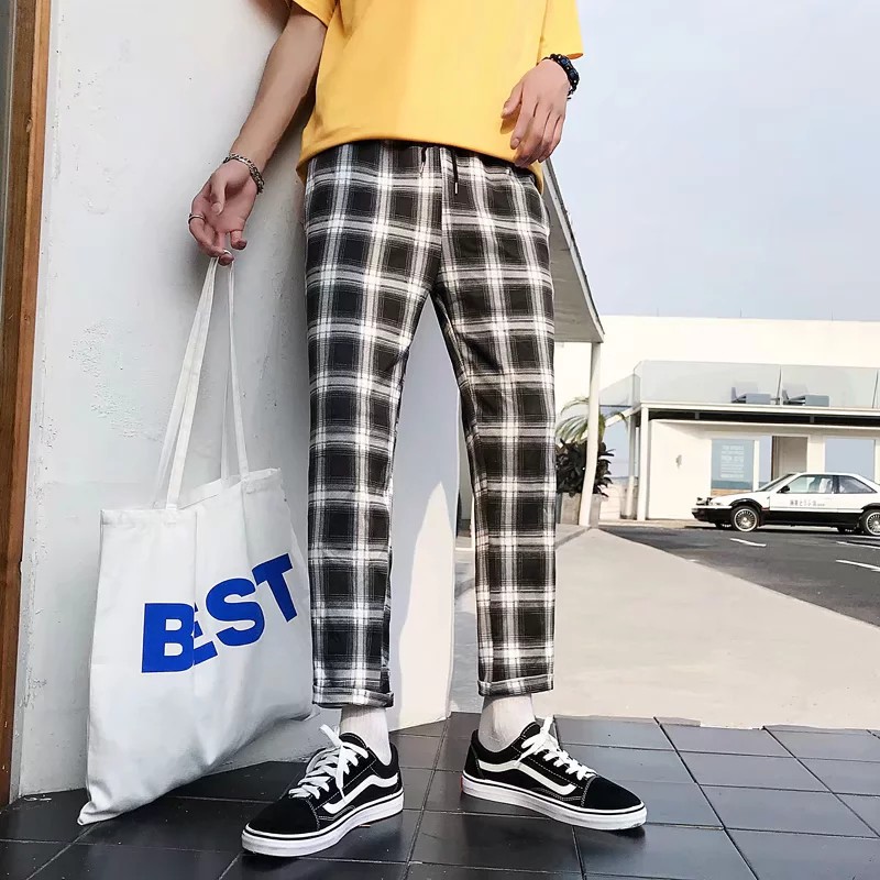plaid pants white and black
