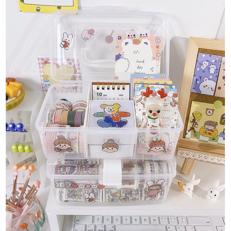 PVC Transparent Cute Mini Box Desk Organizer Stationary Storage Box ...