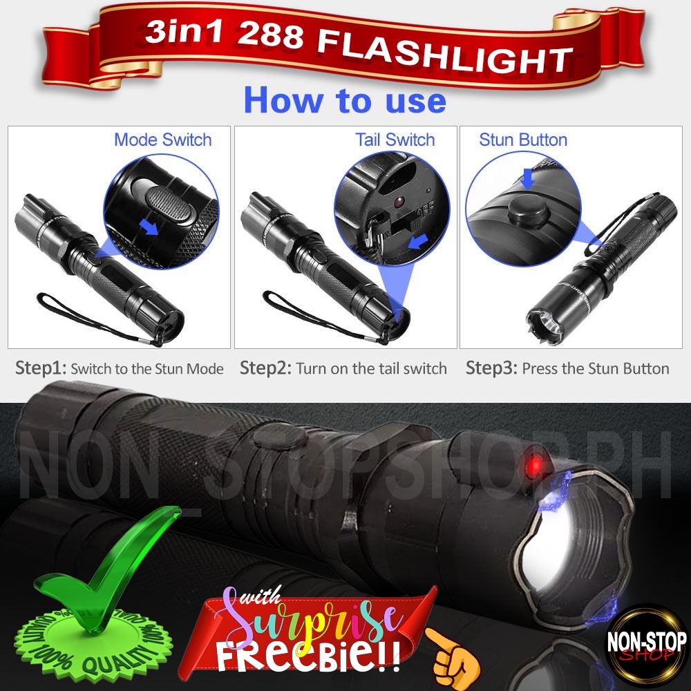 288 Flashlight Strong Light Electric Shock Flashlight Flashlight With  Laser(with SURPRISE FREEBIES) | Shopee Philippines