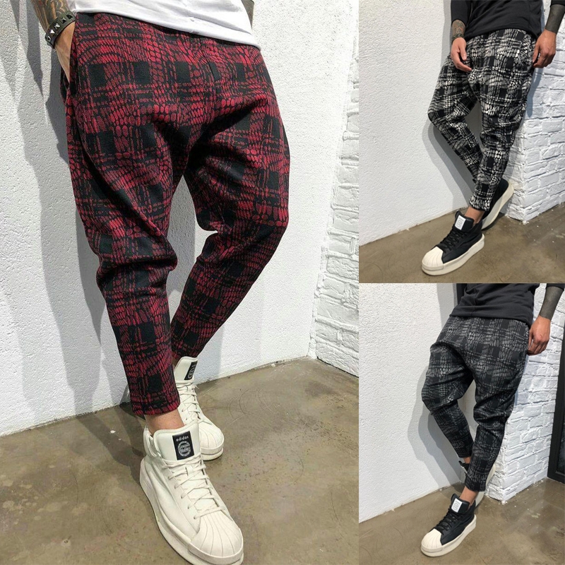 red plaid track pants