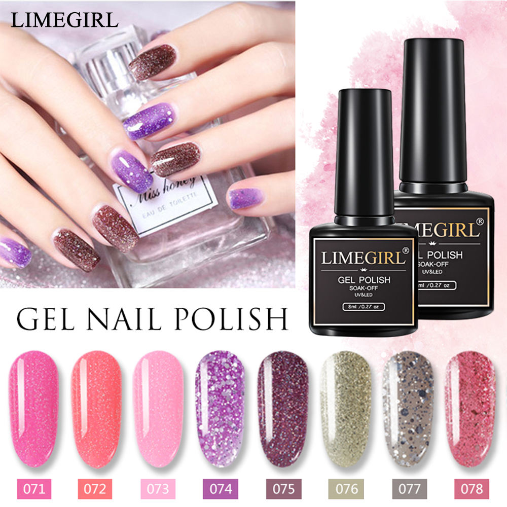 LIMEGIRL Gel Nail Polish Uv Led Semi-Permanent Lacquer Glitter Shiny ...