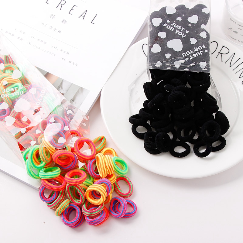 100pcs/lot children cute Small rubber ring bands tie ponytail elastic hair band 