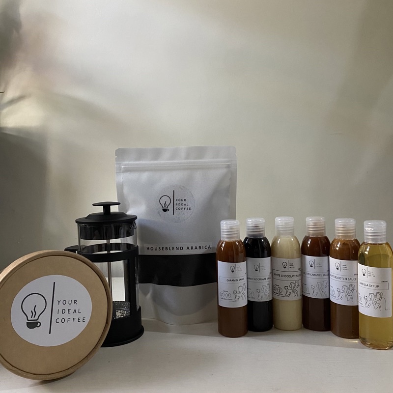 Coffee Gift Set 4 (Coffee Sauces, Vanilla Syrup, Coffee Ground, French