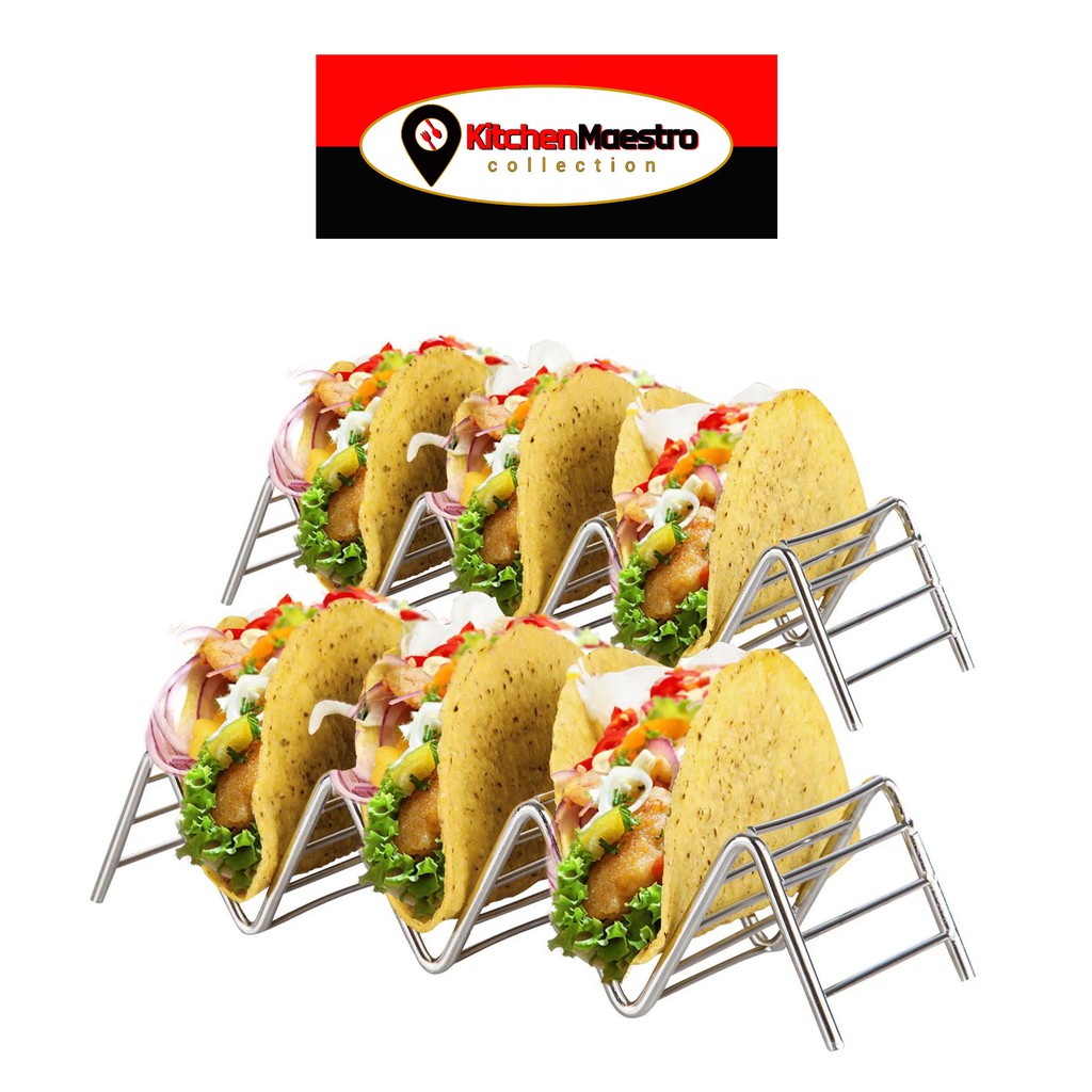 Practical Premium Stainless Steel Taco Holder Stand Set of 4 Metal Taco Holders Rack Dishwasher Convenient Taco Rack For 12 Taco Shells Oven Stylish Taco Shell Serving Tray Pack Grill Safe 