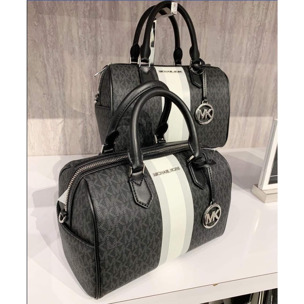 Michael Kors Bedford Small Duffle Satchel in Black Logo-Print Coated Canvas  and Leather Trim with Wh | Shopee Philippines