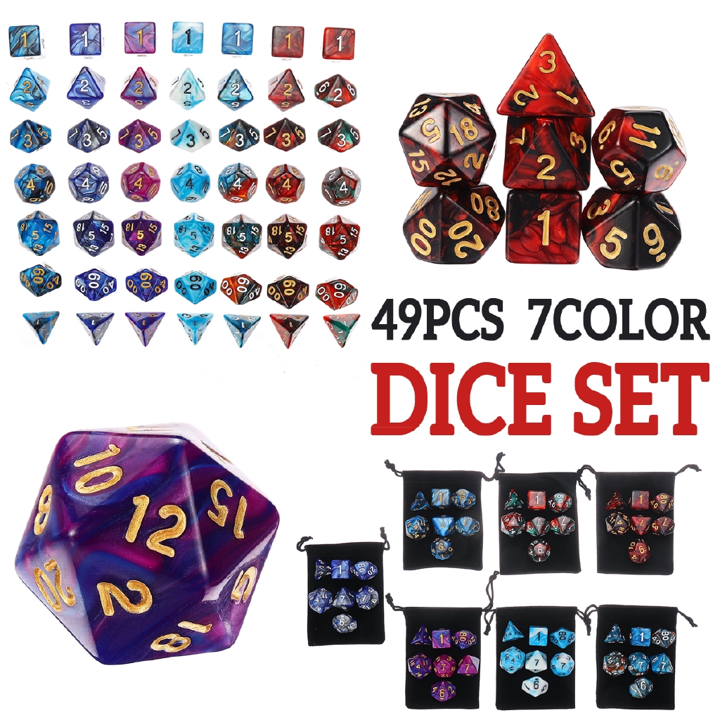 7x7 Types 49pcs/set Pearlized Effect Multiple Dice Set With Bags Polyhedral Dice Set DND RPG MTG