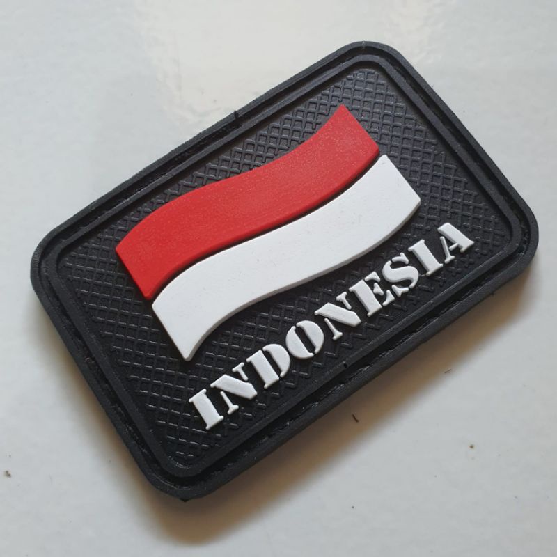 HITAM Indonesian Flag logo rubber patch With Black Based / velcro rubber emblem patch