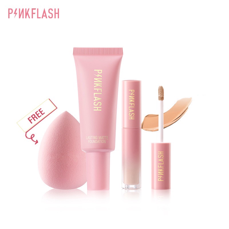 PINKFLASH 3PCS Oil Control Face Makeup Set Matte Foundation Full Coverage Concealer Soft Makeup