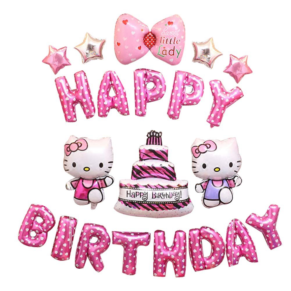 D109 Pink Hello Kitty Happy Birthday Cake Foil Balloon Baby Girl Kids Party Decoration Kit Shopee Philippines