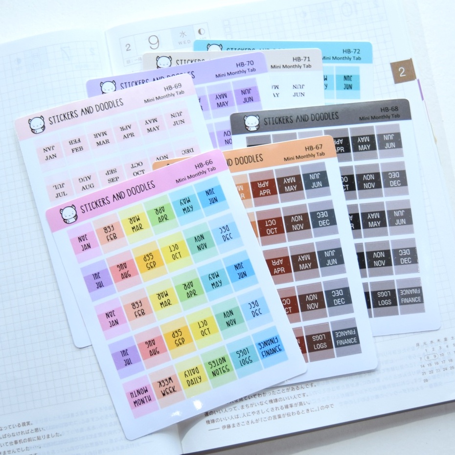 Hobonichi Monthly Planner Tabs Mini Index Tab Sticker Sheet Glossy