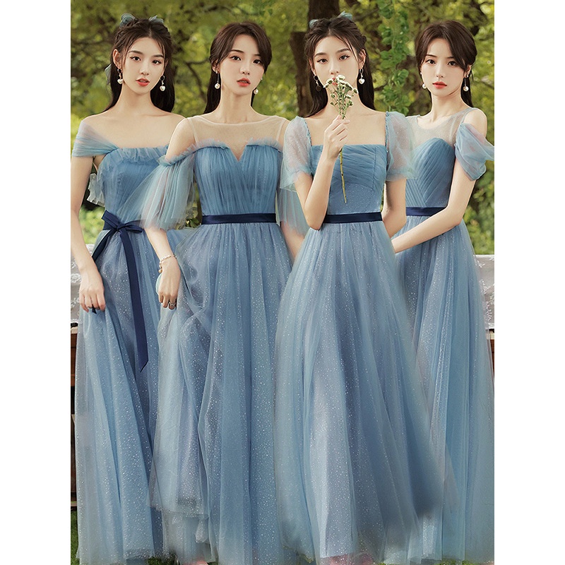 Dusty Blue Bridesmaid Dress Long for Women Wedding Summer Graduation