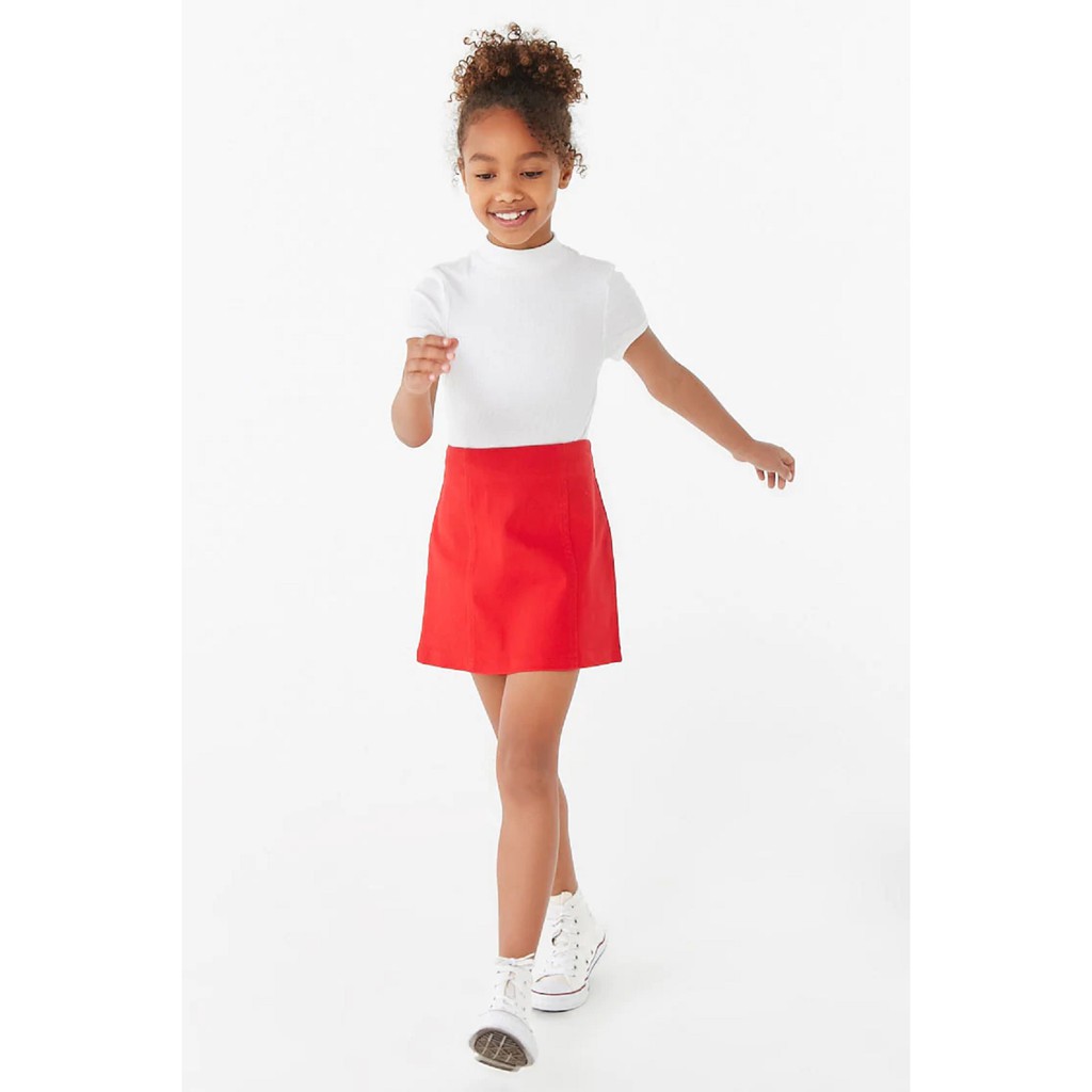 girls red denim skirt