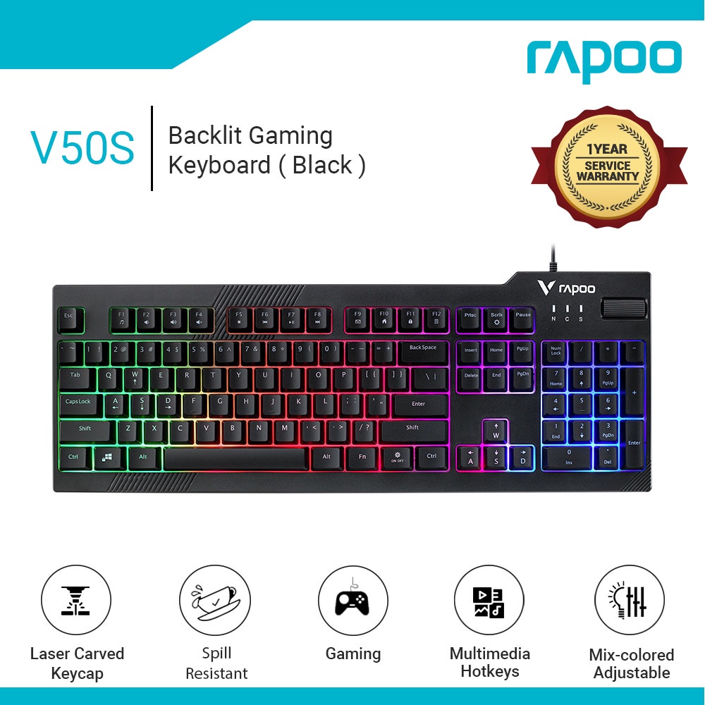 Rapoo V50S Backlit Gaming Keyboard with light Wired keyboard for laptop
