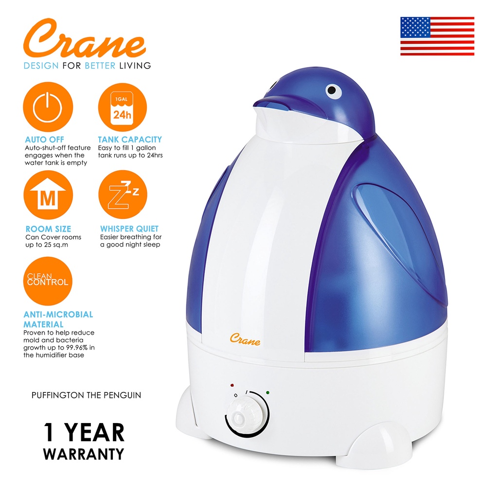 Crane Adorable Cool Mist Humidifier Puffington Penguin for Cough, Colds