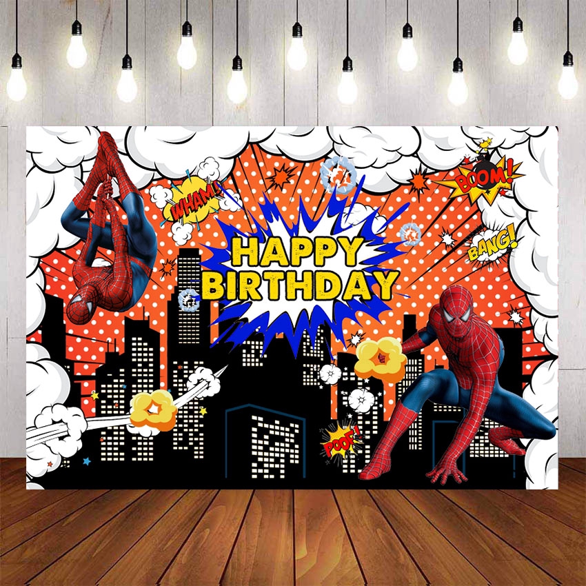 Spiderman Superheros Backdrops Cartoon Boy Birthday Party Photography Red  White Clouds Backgrounds Photocall For Children Birthday Party Decor Custom  Name Photo | Shopee Philippines