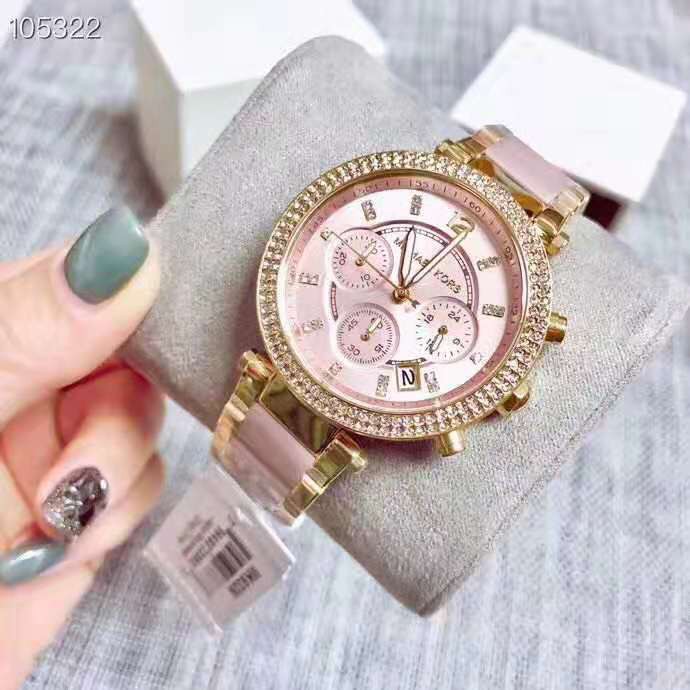 Michael Kors Parker Gold Pink Ceramic Watch | Shopee Philippines