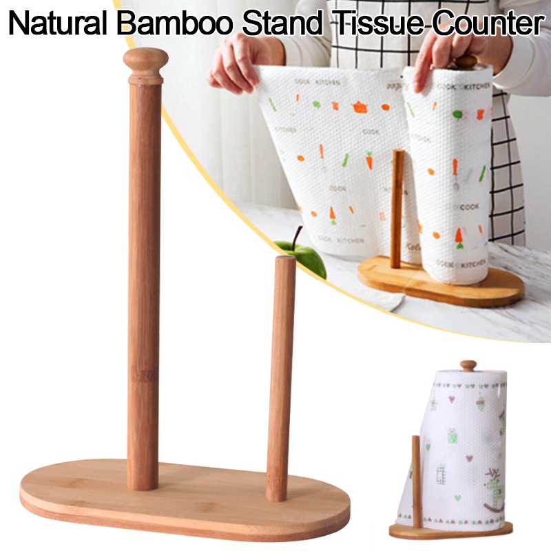 Wooden Paper Towel Holder Kitchen Countertop Vertical Tissue Rack ...