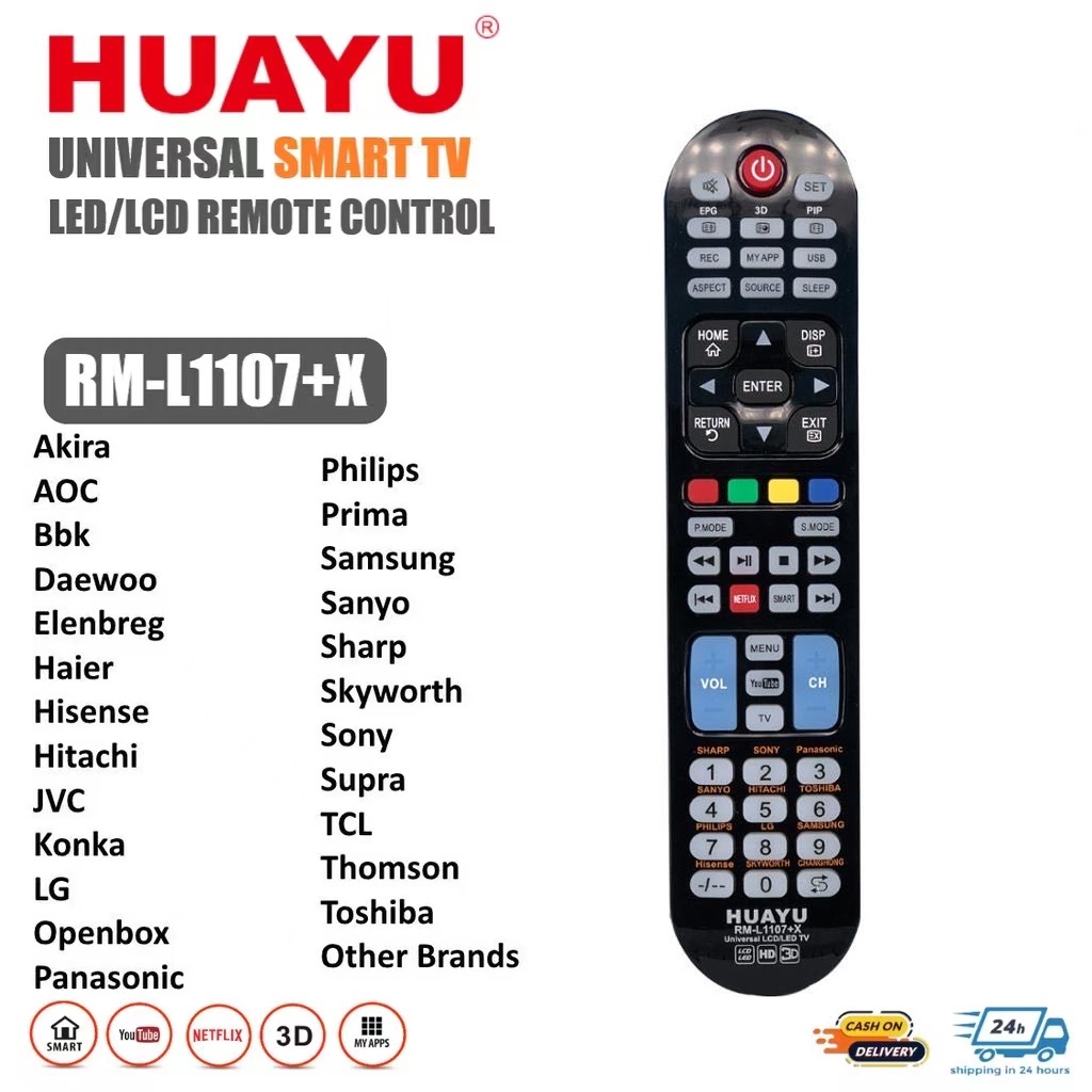 Huayu RM-L1107+X Universal Smart TV Remote Control With Netflix And ...