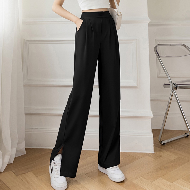 Summer Ice Silk Pants Women's High Waist Drape Wide Leg Pants Split