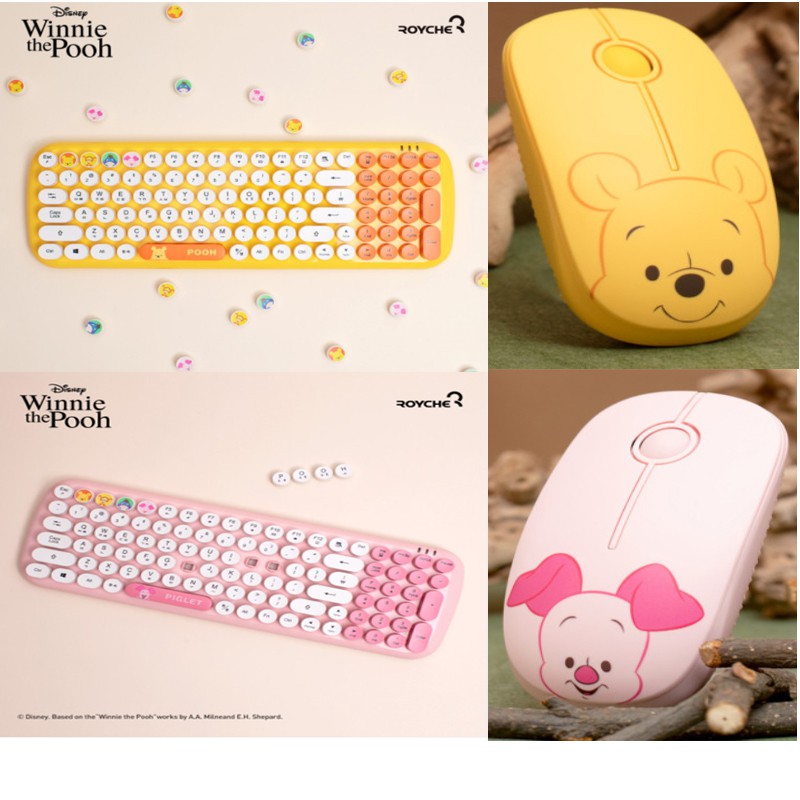 Royche Retro Wireless Membrane Keyboard Mouse Combo Pink 