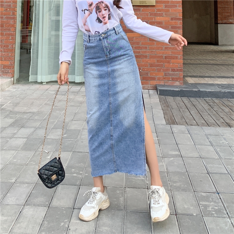 denim skirt with side split