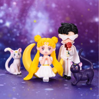Sailor Moon And Tuxedo Moon Sailor And Tuxedo Mask With 2 Luna / Artemis Cats Cake Decoration, DIY #1