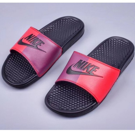 nike red and black slippers