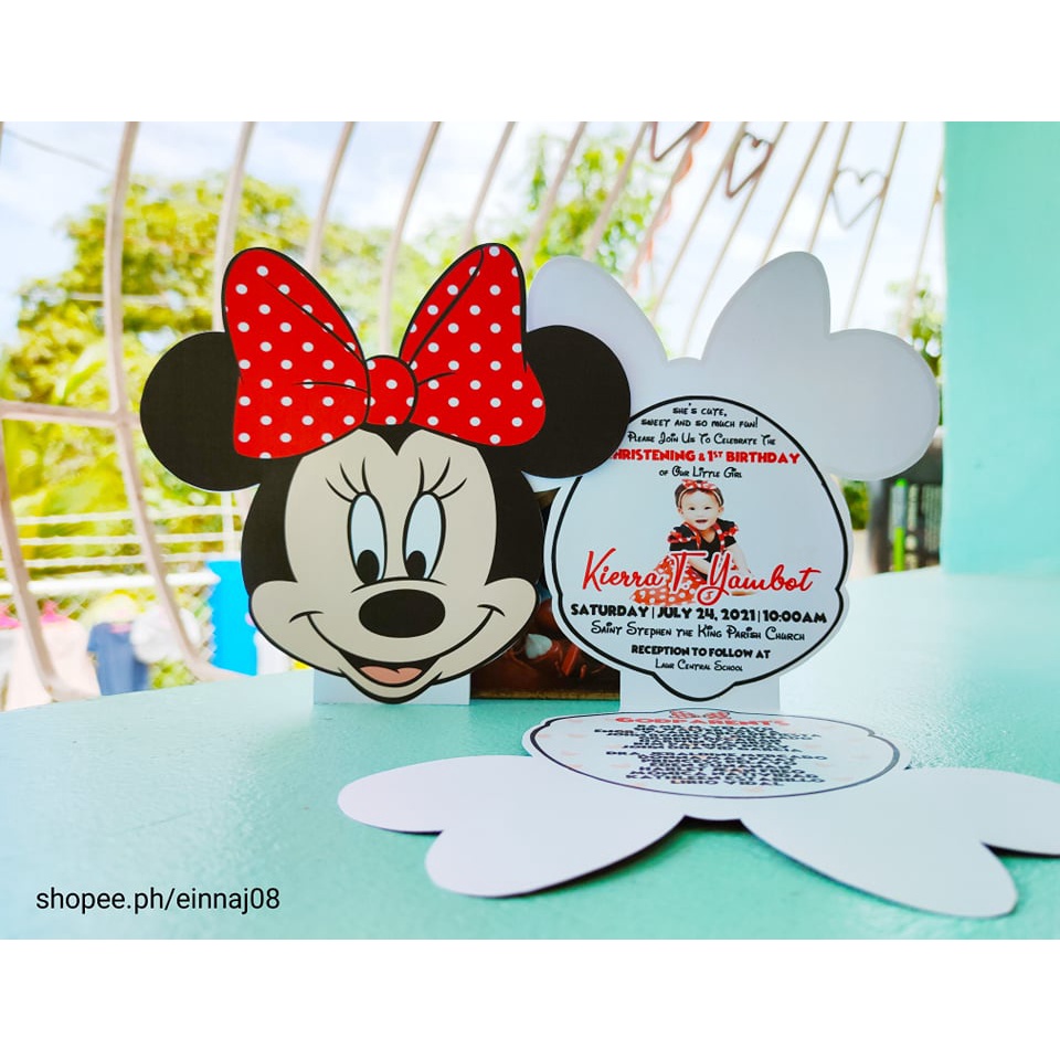 Red Minnie Mouse Invitation for Christening Birthdays Baptism Shopee