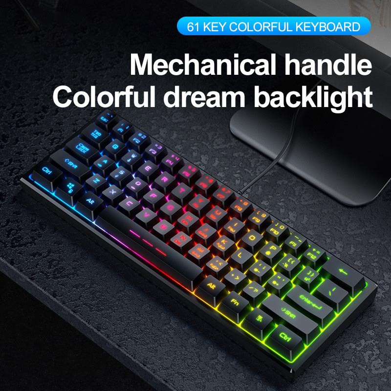 Wired machanical feeling floating keyboard 61key with gaming RGB light