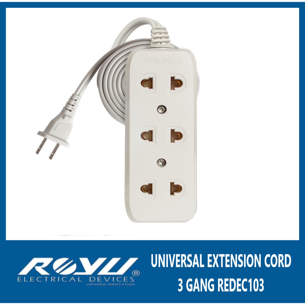 Royu 3 Gang Universal Extension Cord REDEC103 10A 250V Orig Shopee