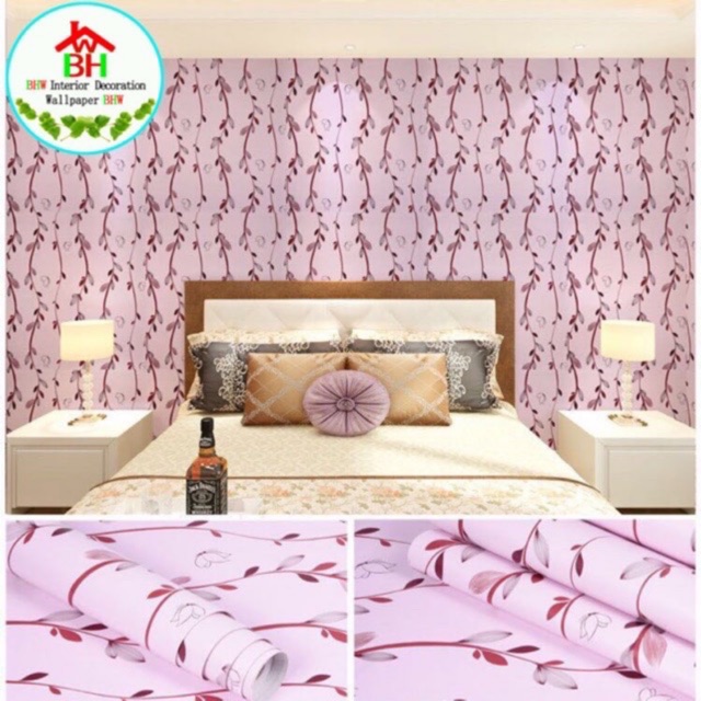 BHW Wallpaper Self Adhesive Leaf Design Color Pink PVC Waterproof Wall ...