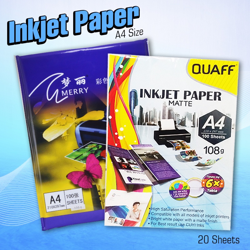 Quaff 108gsm Matte Inkjet Paper A4 Size & Merry Brand 100 Sheets Pack