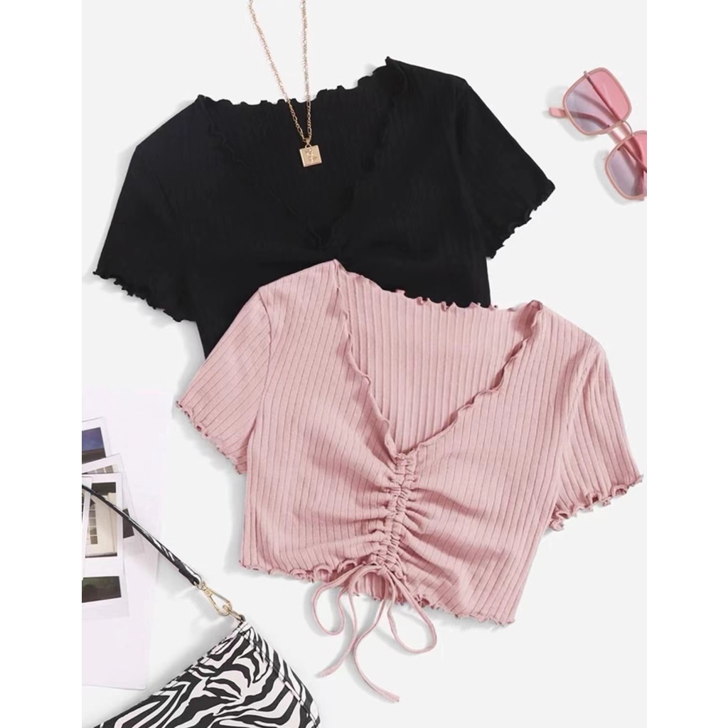 Front String Tops Adjustable Crop Top Drawstring WW | Shopee Philippines