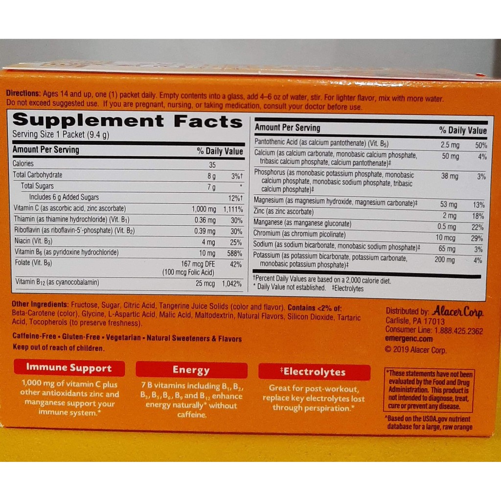 Emergen C Tangerine Flavor With Vitamin C 1000mg Electrolytes Zinc 30 Packets Shopee Philippines
