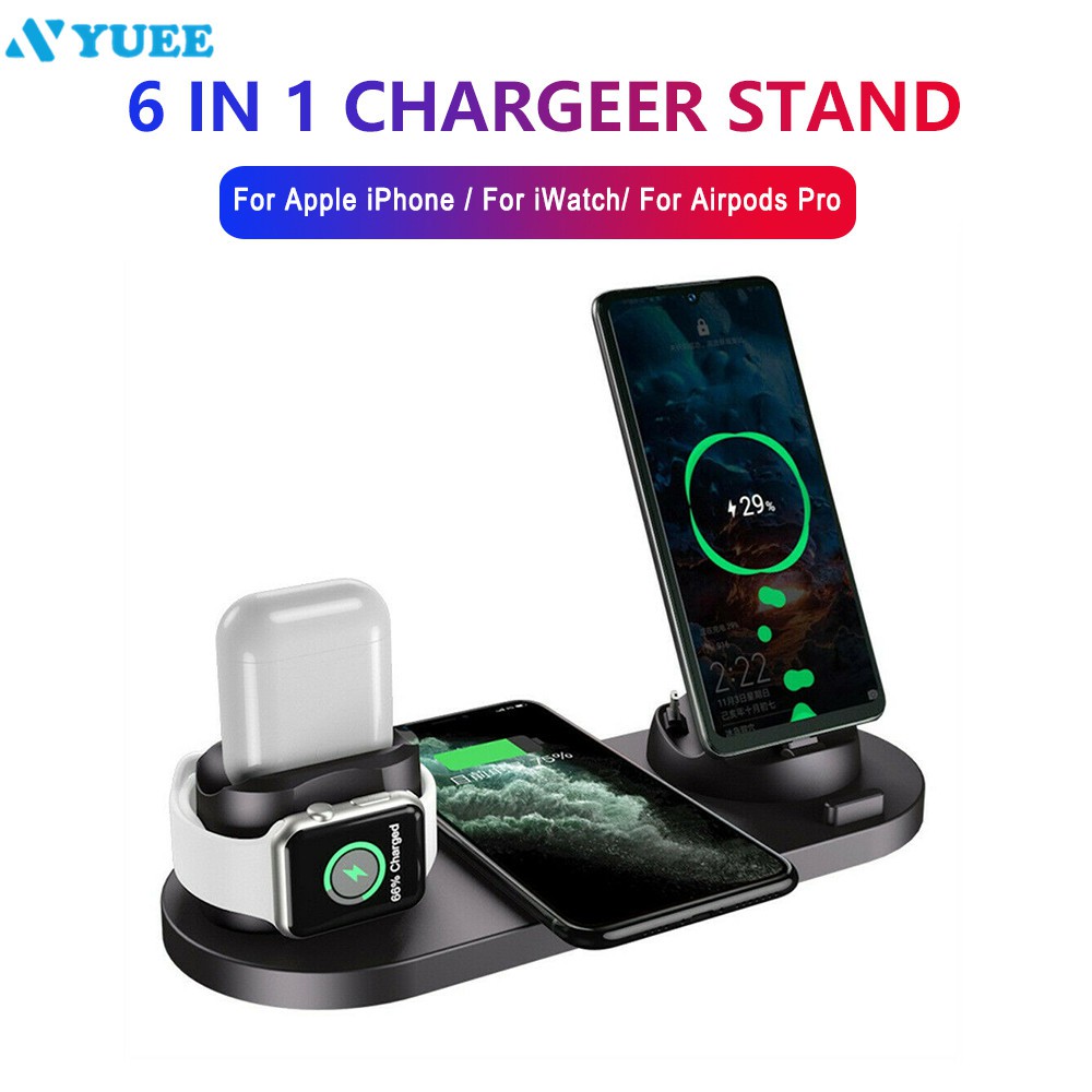 6 in 1 10W Wireless Charger Stand Dock for iPhone 11 Pro Xs Max 8 X Fast Wireless Charging for