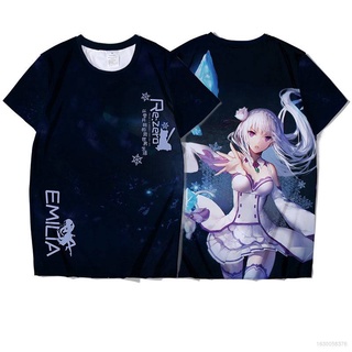 Re:Zero Emilia COS Anime Unisex TEE Leisure Full Color Casual Tops T-Shirt Hot