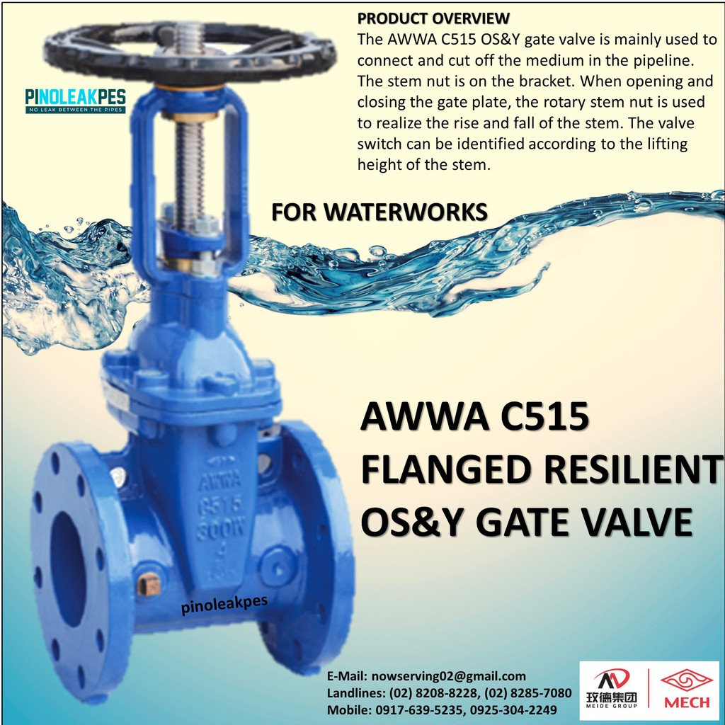 GATE VALVE FLANGED RESILIENT OS&Y GATE VALVE AWWA STANDARD RISING