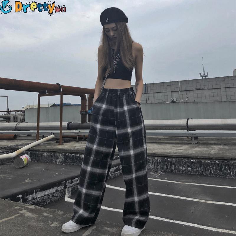 tartan straight leg trousers