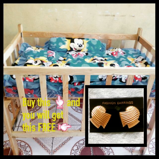 Wooden Crib And Bedding Set With Free Fashion Earings Shopee