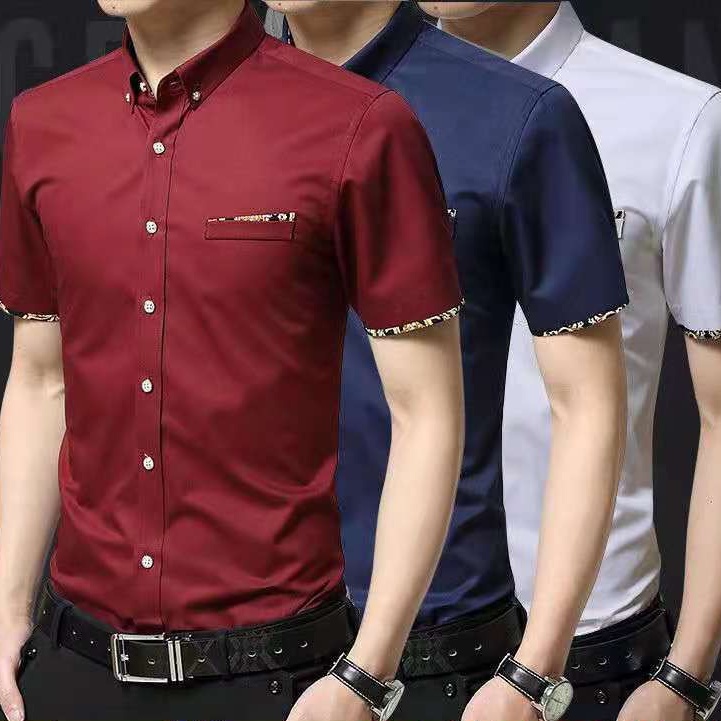 Men Thin Summer Shortsleeved Shirt Slim Business Casual Work Shirt
