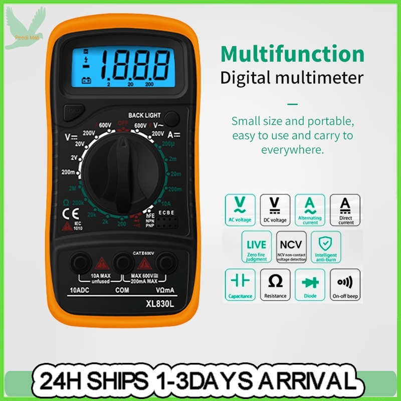 [Upgraded w/ Battery]  Digital Multimeter XL830L Volt Meter Ammeter Ohmmeter Yellow Tester