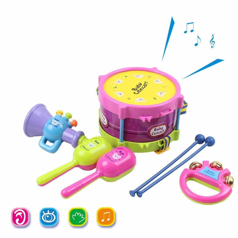 Kids Musical InstrumentsToy Drum Set Boy Girl Drum Trumpet Player Bell Set 