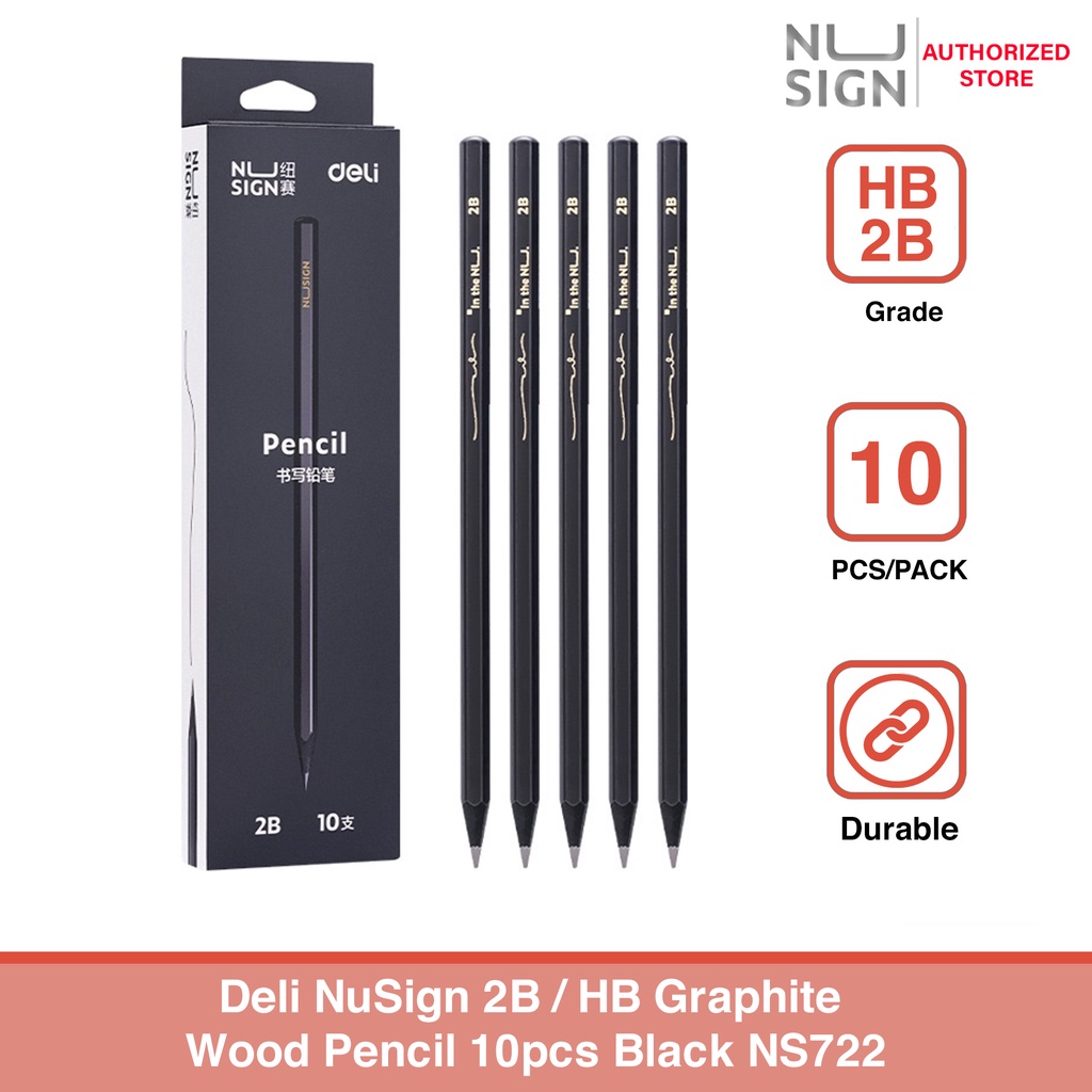 Deli NS722 NuSign 2B /HB Graphite Wood Pencil 10pcs/pack Black [79NS722 ...