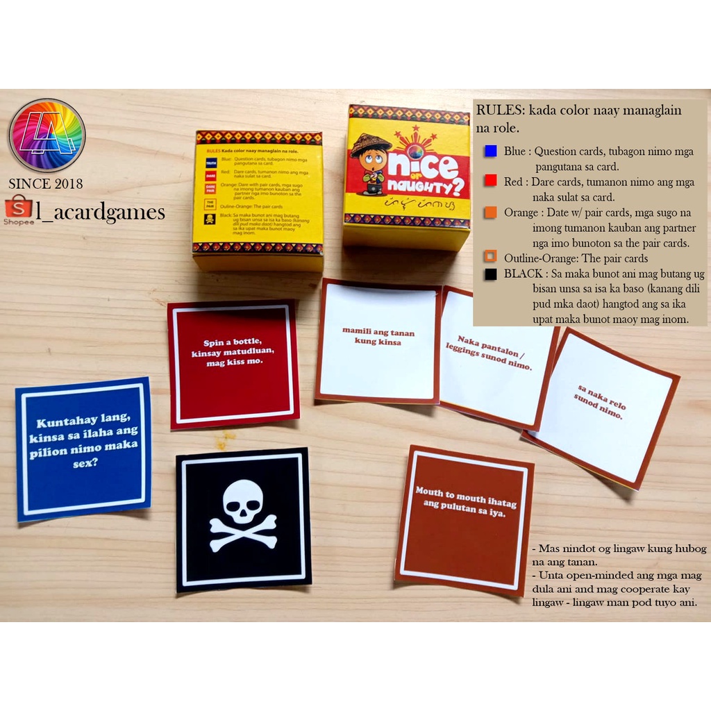 Nice or Naughty Card Game (Bisaya Version) Shopee Philippines