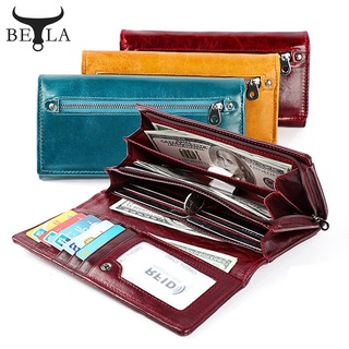 BELA Women Long Purse Genuine Leather Fashion Bifold Card Holder Wallet Fashion